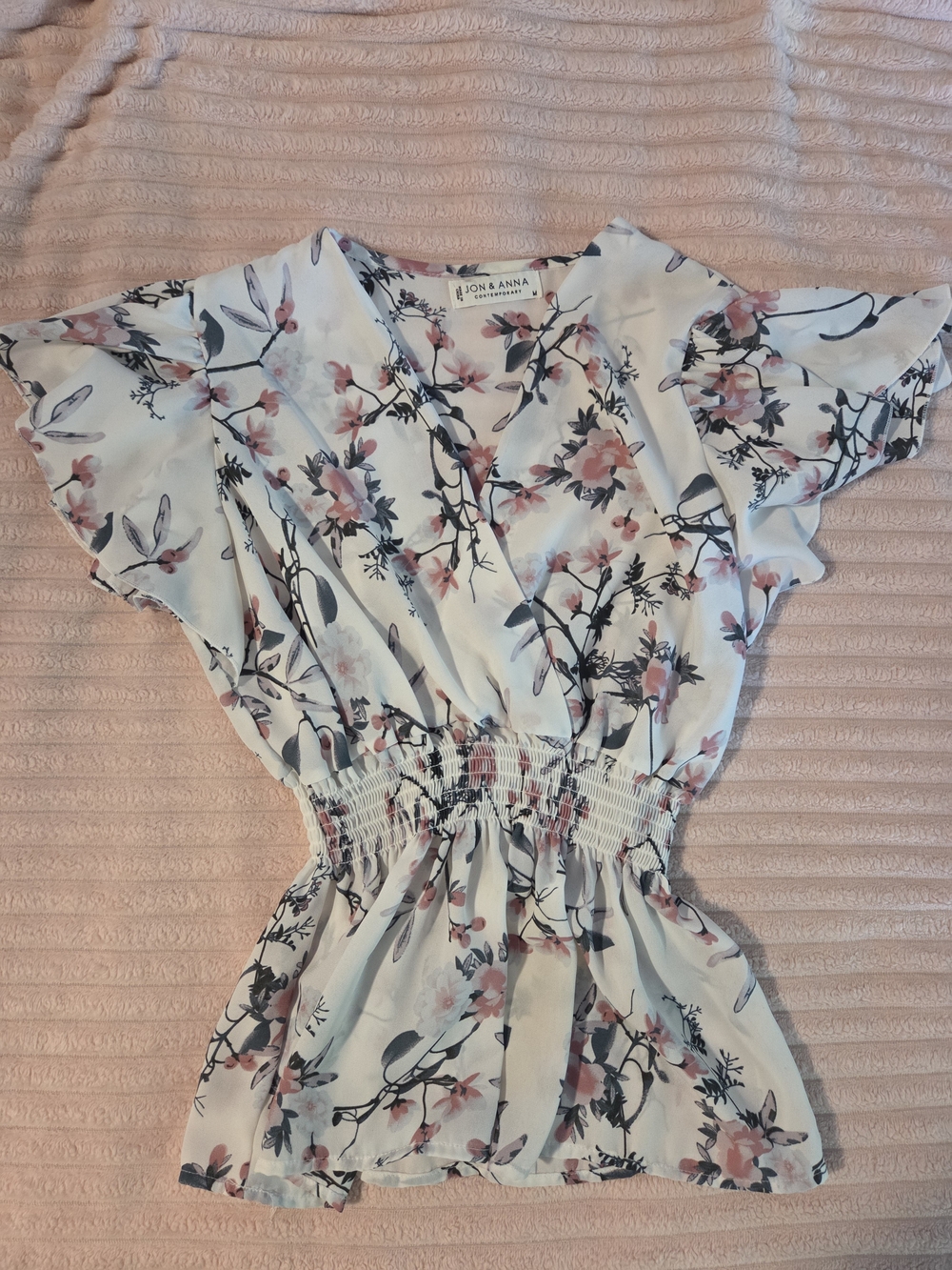 Jon & Anna White Floral Smocked Waist Blouse